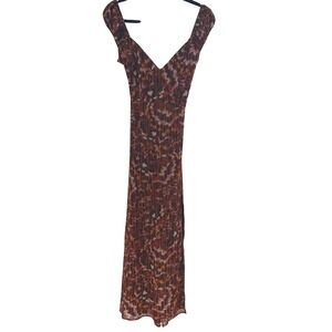 Katia Rae Maxi Dress Women Small Burgundy Metallic‎ Slit Boho Wedding Babydoll